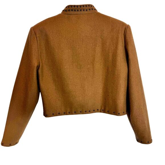 Valencia Wool Western Cowboy Embroidered Jacket Womens L Tan Studded Rodeo Coat - Picture 2 of 16